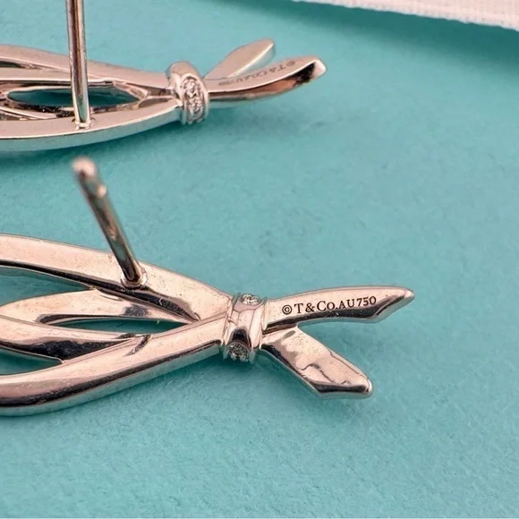 RARE Tiffany & Co. Pave Diamond Bow Earrings 18K White Gold - Picture 5 of 8